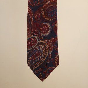 Banana Republic neck tie navy blue burgundy paisley men's 100% wool shell